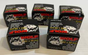 lot 260 image: 5 Boxes Of Wolf Performance Ammunition 7.62 x 39mm 122 Gr. HP Steel Case Non-Corrosive Berdan Primed (20 Cartridges Per Box  100 Total Rounds)