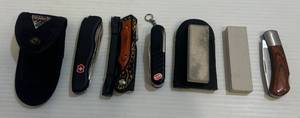 lot 298 image: Group Of Misc. Folding Pocket Knives Including Buck Multi Tool Pocket Knife, Victorinox And More