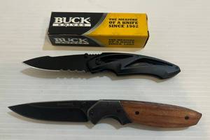 lot 299 image: Buck 177 Adrenaline 2005 Liner Lock Pocket Knife Aluminum & Browning 0287C Folding Pocket Knife With Cocobolo Handle