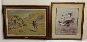 lot 309 image: Vintage Will James (Line Camp) Limited Edition Framed Giclee On Canvas 4281000 (Has Rip In Canvas Could Be Repaired) 26x35
