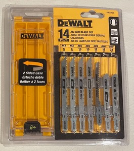 lot 98 image: New DeWalt 14 Piece Jig Saw Blade Set, 12 Inch High Tension Hacksaw and Precision Trim 12 Inch Blade