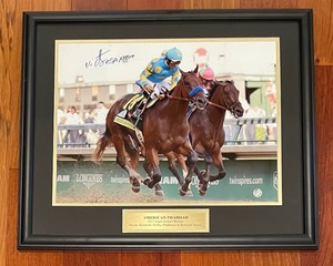 lot 99 image: 2015 Triple Crown Winner American Pharaoh Framed Autographed Photograph with Certificate