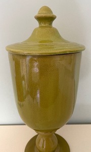 lot 411 image: Lidded Olive Green Decorative Urn