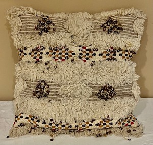 lot 217 image: Pottery Barn Moroccan Style Throw Pillow and Grey Faux Fur Throw Pillow