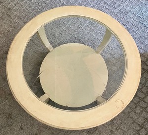 lot 219 image: Circular Wooden Coffee Table with Textured Glass Table Top
