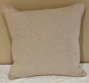 lot 220 image: 2 Ethan Allen Linen Pillows and 1 Orange Pattern Throw Pillow