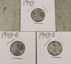 lot 38 image: Nice High Grade 1943, 1943 D, 1943 S, Steel Wheat Back pennies