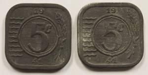lot 74 image: 1941 Nederland (Holland) 5 Gelders Lot Of 2 Coins