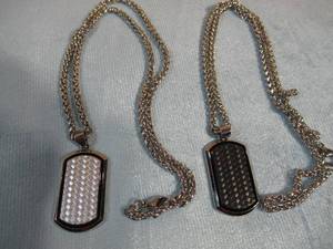 Two Invicta Jewelry Stainless Steel and Carbon Fiber Dog Tag Necklaces