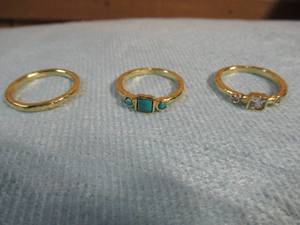 Golden Odyssey for Brilliante Simulated Diamond & Turquoise Set of 3 Stack Rings - Size 6