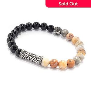 Lot of 2 Invicta Jewelry Mens Stainless Steel & Choice of Genuine Gemstone Stretch Bracelets