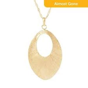 Golden Odyssey Gold 2 Brushed Oval Cut-out Design Drop Earrings & Golden Odyssey 14K Gold Embraced Oval Pendant w18 Chain