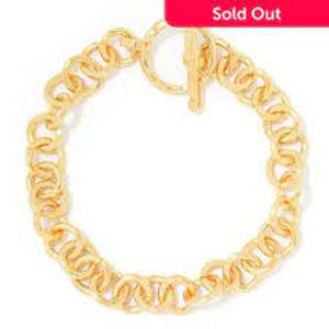 Golden Odyssey 14K Gold Plated Open Link Toggle Bracelet & Golden Odyssey 14K Gold Embraced 8 Slip-on 4-Sided Bangle Bracelet