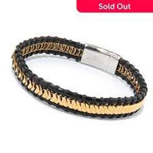 Invicta Jewelry Mens Choice of Size Stainless Steel & Leather Bracelet & Invicta Jewelry Mens 11mm Stainless Steel Polished Curb Chain Bracelet