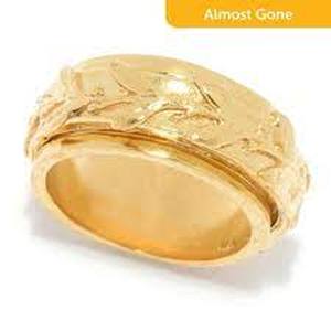 Size 7 Rings Golden Odyssey 14K Gold Plated Olive Branch Spinner Ring & Golden Odyssey Choice of Plating Monet Finish Square Top Cocktail Ring