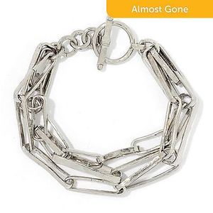 Lot of 2 Golden Odyssey Choice of Plating 8 3-Row Paperclip Link Bracelets - Gold & Silver