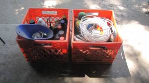 lot 98 image: 2-orange plastic crates filled