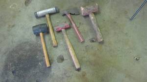 lot 140 image: Group of Vintage mallets and a hatcet