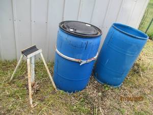 lot 240 image: Trailer stand and 2 barrels
