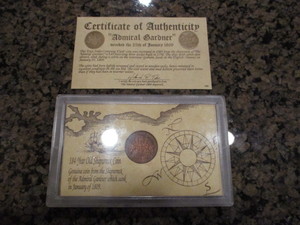 lot 1 image: Shipwreck East India Cash Coin from the wreck of the Admiral Gardner Lost in 1809 and recovered in 1985 wCOA