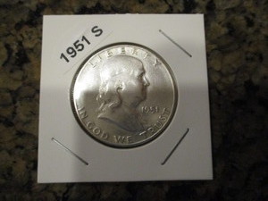 lot 26-1 image: 1951-S Franklin Silver Half Dollar