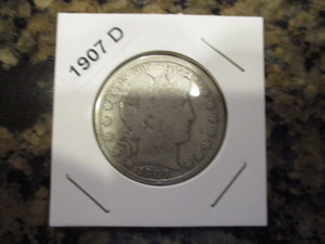 lot 37 image: 1907-D Barber Silver Half Dollar