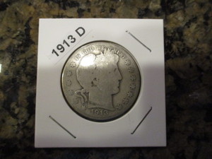 lot 43 image: 1913-D Barber Silver Half Dollar