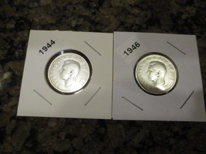 lot 56 image: 1944 (WW2) and 1946 Canadian Silver Quarters