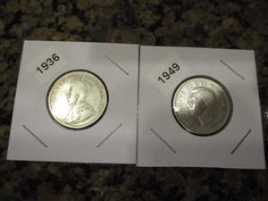 lot 59 image: 1936 (King George V) and 1949 Canadian Silver Quarters
