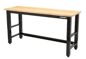 lot 9 image: Husky 6 ft. Adjustable Height Solid Wood Top Workbench in Black, Factory Bound.
