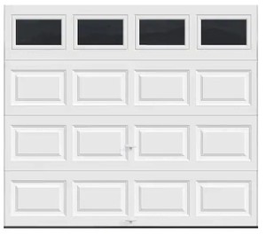 lot 64 image: Clopay Classic Collection 8 ft. x 7 ft. 6.5 R-Value Insulated White Garage Door with Plain Windows - OPEN BOX, SLIGHT SCRATCH AND DENT