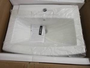 lot 68 image: Swiss Madison Sublime Pedestal Bathroom Ceramic Vessel Sink Basin Single Faucet Hole in White - Pedestal Not Included.