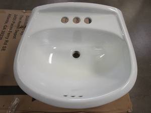 lot 69 image: Glacier Bay Petite Aragon 8-38 in. Pedestal Sink Basin in White, 4 Faucet Spread - Pedestal Not Included.