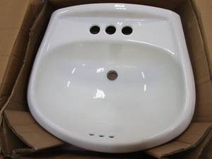 lot 70 image: Glacier Bay Petite Aragon 8-38 in. Pedestal Sink Basin in White, 4 Faucet Spread - Pedestal Not Included.