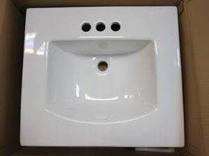lot 72 image: Glacier Bay Retro Square Drop In Sink in White, Dimensions 21 in. W x 18-34 in. L with 7 in. D, 4 Faucet Spread.