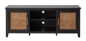 lot 86 image: Brookside Bridget 60 in. Quick Assembly Black Wood TV Stand with Natural Cane-Doors Fits TVs up to 65 in. - OPEN BOX