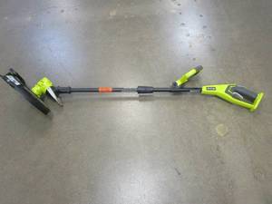 lot 109 image: RYOBI ONE 18V 13 in. Cordless Battery String TrimmerEdger - MISSING 1 SCREW ON TRIMMER GUARD, WORKS, SLIGHTLY USED.