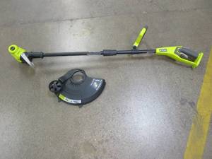 lot 110 image: RYOBI ONE 18V 13 in. Cordless Battery String TrimmerEdger - MISSING SCREWS FOR TRIMMER GUARD, WORKS, SLIGHTLY USED.