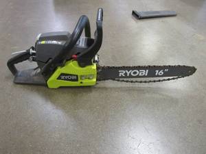 lot 111 image: RYOBI 16 in. 37cc 2-Cycle Gas Chainsaw with Heavy-Duty Case - USED, RETURNED WITH LITTLE GAS, STARTED AND THEN DIED