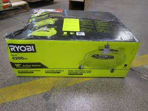 lot 118 image: RYOBI 18 in. 4200 PSI Quick Connect Pressure Washer Surface Cleaner for Gas Pressure Washers with Caster Wheels, LIKE NEW