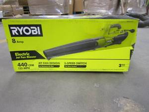 lot 120 image: RYOBI 135 MPH 440 CFM 8 Amp Corded Electric Jet Fan Blower, WORKS, LIKE NEW