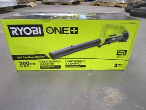 lot 121 image: RYOBI ONE 18V 90 MPH 200 CFM Cordless Battery Leaf BlowerSweeper (TOOL ONLY) - Works, Like New