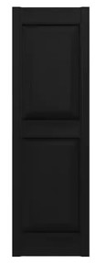 lot 134 image: Builders Edge 14.75 in. x 59 in. Raised Panel Vinyl Exterior Shutters Pair in Black - SMALL CRACK ON EDGE