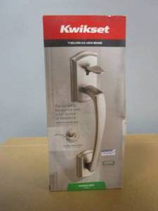 lot 215 image: Kwikset Prescott Satin Nickel Door Handleset Only with Tustin Door Handle in Satin Nickel