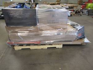 lot 244 image: WHOLESALESALVAGE PALLET - FURNITURE, SMALL HOUSEWARES, BUILDING MATERIALS AND MORE