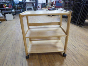 lot 57 image: 3 Shelf Wood Cart on Casters