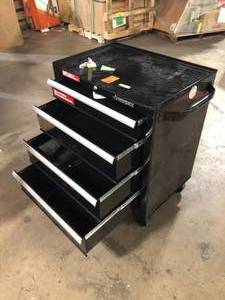 lot 20 image: Husky 26.5 in. W x 18 in. D Standard Duty 4-Drawer Rolling Tool Cabinet in Gloss Black Customer Returns See Pictures