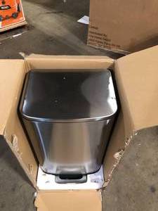 lot 43 image: Innovaze 10.6 Gal.40-Liter Fingerprint Free Brushed Stainless Steel Rectangular Step-On Trash Can   Customer Returns See Pictures