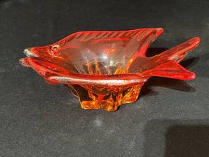 MCM Murano RedOrange Art Glass Fish Dish