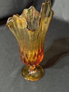 Fenton Amber Glass Swung Handkerchief Vase